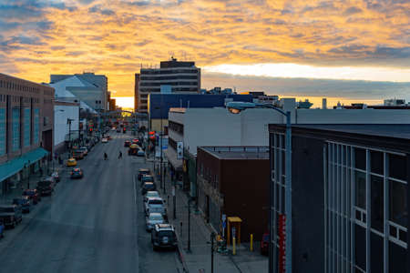 Alaska, MAR 22 2015 - Sunset exterior view of the cityscape of Anchorage downtownのeditorial素材