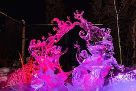 Fairbanks, MAR 19 2015 - Night view of beautiful Ice sculptureのeditorial素材