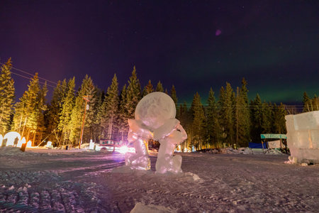 Fairbanks, MAR 19 2015 - Night view of beautiful Ice sculpture