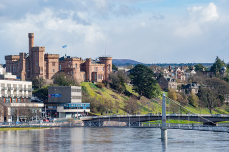 Sunny view of the beautiful Inverness cityscape at Highland, Scotlandのeditorial素材