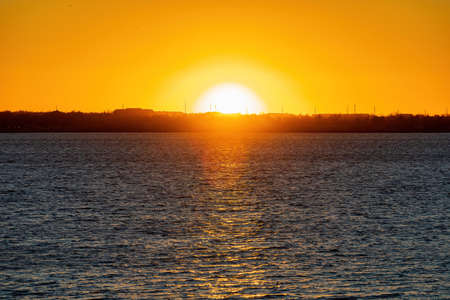 Beautiful sunset landscape over Lake Hefner at Oklahomaの写真素材