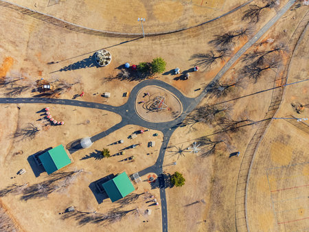 Aerial view of the landscape around Mitch Park at Edmond, Oklahomaの写真素材