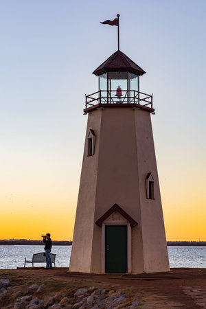 Sunset beautiful landscape of the Lake Hefner lighthouse at Oklahoma City
