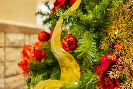 Close up shot of Ornament on christmas tree at Oklahomaの写真素材