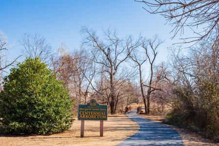 Oklahoma, JAN 16 2022 - Sunny view of the sign of Margaret Annis Boys Centennial Arboretum