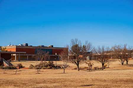 Sunny view of the landscape along the Eagle trail in Oklahoma Christian University at Edmond, Oklahomaのeditorial素材