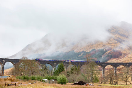 Overcast view of the famous Glenfinnan Viaduct, a Scene at Scotlandのeditorial素材