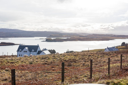 Overcast view of rural landscape at Boreraig, Scotlandのeditorial素材