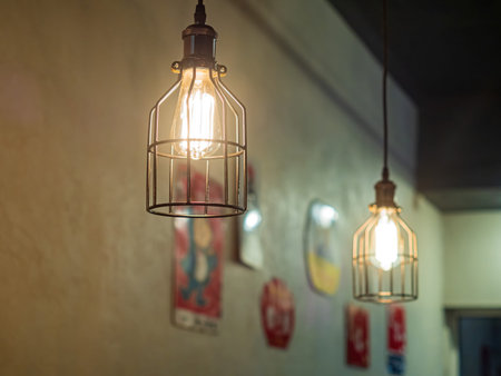 Close up shot of antique lamp hanging in a restaurant at Oklahoma