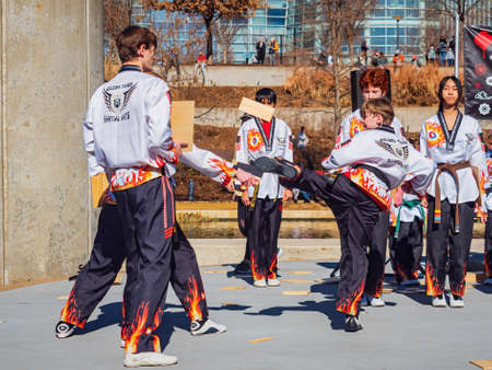 Oklahoma, JAN 29 2022 - Sunny view of the Taekwondo performance in Lunar New Year Festivalのeditorial素材