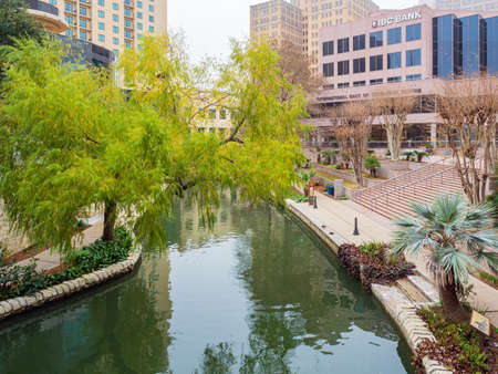 Texas, FEB 2 2022 - Overcast view of the Riverwalkのeditorial素材