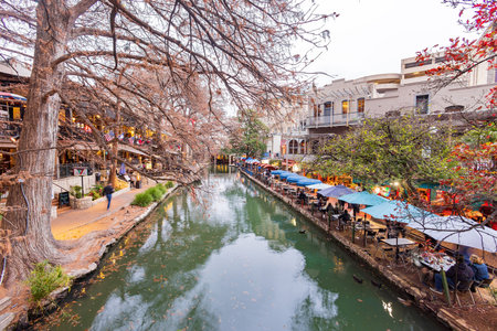 Texas, FEB 2 2022 - Overcast view of the Riverwalkのeditorial素材