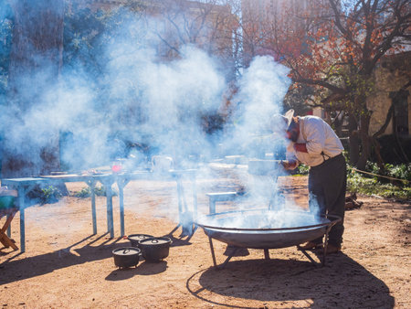 Texas, FEB 5 2022 - Sunny view of people making Demonstration of the mid-century life in The Alamoのeditorial素材