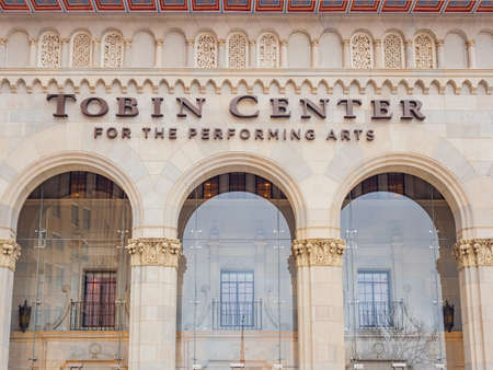 Texas, FEB 2 2022 - Overcast view of the Tobin Center for the Performing Artsのeditorial素材