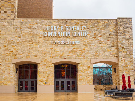 Texas, FEB 3 2022 - Overcast view of The Henry B. Gonzalez Convention Centerのeditorial素材