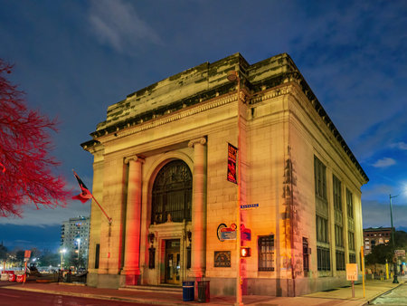 Texas, FEB 3 2022 - Night view of the Mexican Consulateのeditorial素材