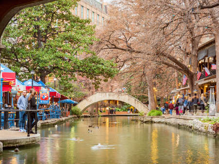 Texas, FEB 2 2022 - Overcast view of the Riverwalkの写真素材