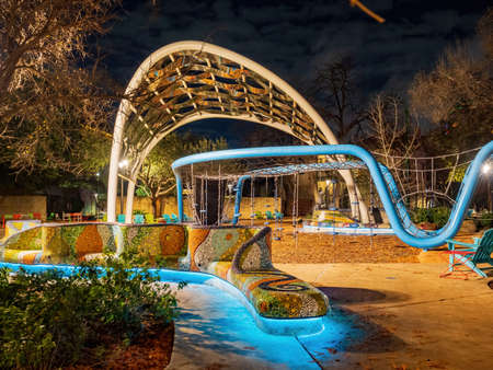 Night view of the Central Games Plaza at Texasのeditorial素材