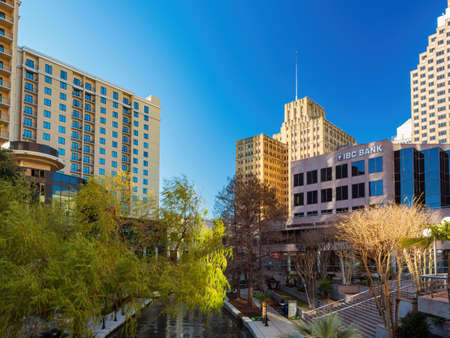 Texas, FEB 5 2022 - Sunny view of Riverwalkのeditorial素材