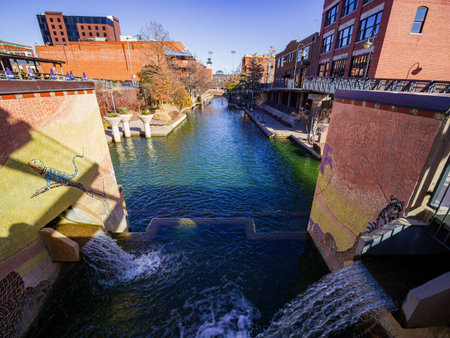 Oklahoma FEB 13, 2022 - Sunny exterior view of the bricktown