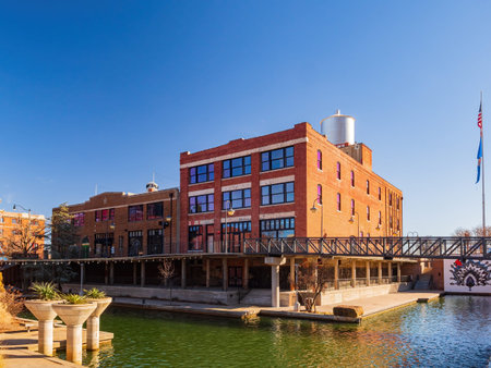 Oklahoma FEB 13, 2022 - Sunny exterior view of the bricktown