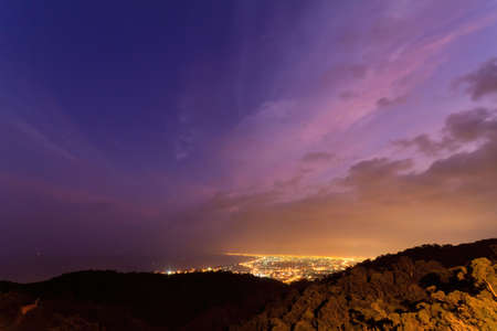 Sunset high angle view of the beautiful Yilan Plain and cityscape at Taiwanの写真素材
