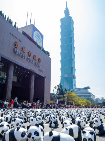 Taipei, FEB 28 2014 - Sunny view of the Paper Panda exhibition