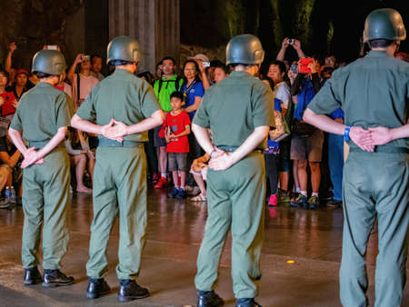 Kinmen, JUN 1 2014 - Military performance in Chenggong Coastal Defense Tunnelのeditorial素材