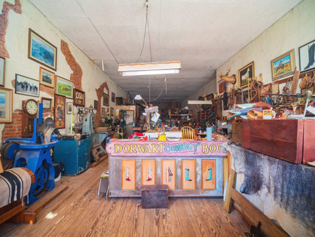 Guthrie, MAR 5 2022 - Interior view of the Dorwart custom cowboy boots in the Guthrie old town