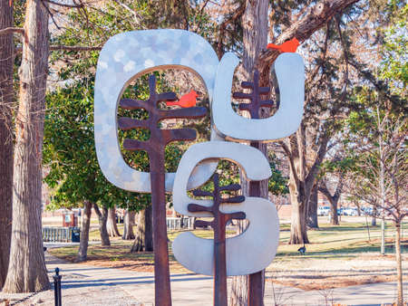 Sunny exteior view of the sign of Oklahoma State University at Oklahomaのeditorial素材