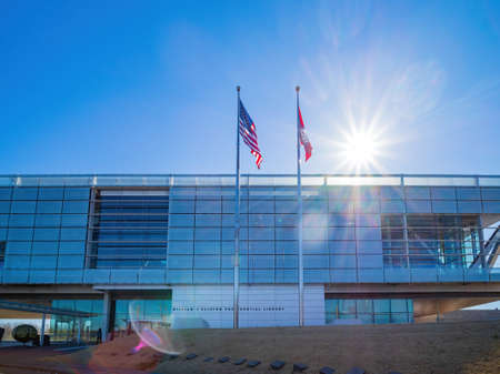 Arkansas, MAR 19 2022 - Sunny view of the modern William J. Clinton Library and Museumのeditorial素材