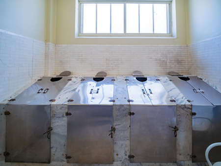 Arkansas, MAR 19 2022 - Interior view of the Steam Cabinet Room in Fordyce Bathhouse visitor centerのeditorial素材