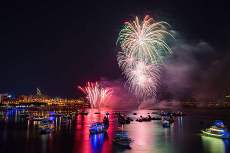Night view of the Dadaocheng Fireworks Festival at Taipei, Taiwanの写真素材