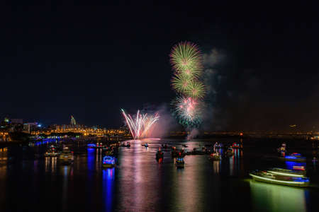 Night view of the Dadaocheng Fireworks Festival at Taipei, Taiwanの写真素材