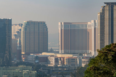 Macao, DEC 31 2016 - Morning hazy view of the casino area of Taipa