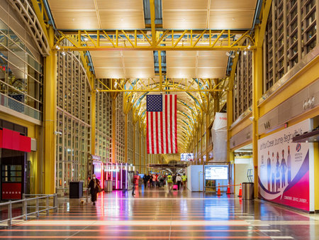 Washington DC, MAR 29 2022 - Night view of the Reagan National airport