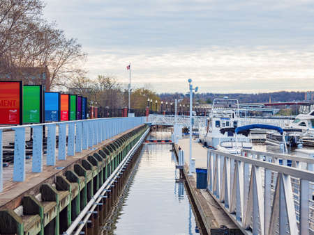 Washington DC, APR 1 2022 - Overcast view of The Yards Marinaのeditorial素材