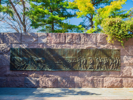 Washington DC, APR 2 2022 - Sunny view of The Franklin Delano Roosevelt Memorialのeditorial素材