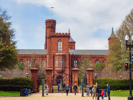 Washington DC, APR 1 2022 - Sunny exterior view of the Smithsonian Castleのeditorial素材