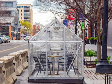 Washington DC, APR 1 2022 - Overcast view of modern curbside restaurantのeditorial素材