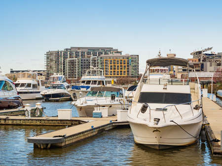 Washington DC, APR 1 2022 - Overcast view of The Yards Marinaのeditorial素材