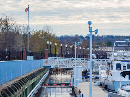 Washington DC, APR 1 2022 - Overcast view of The Yards Marinaのeditorial素材