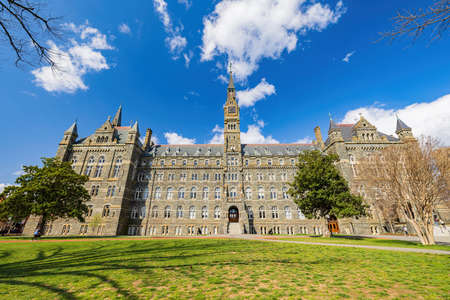 Sunny view of the Healy Hall of Georgetown University at Washington DCのeditorial素材