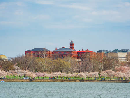 Beautiful Smithsonian Castle with cherry blossom at Washington DCのeditorial素材