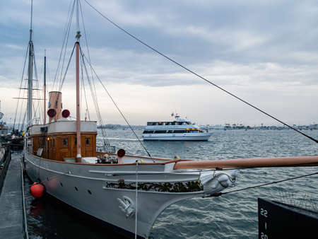 San Diego, AUG 2 2014 - Overcast view of the Steam Yacht Medea of Maritime Museumのeditorial素材