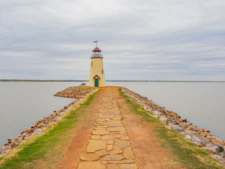 Overcast view of the lighthouse of Lake Hefner at Oklahomaの写真素材