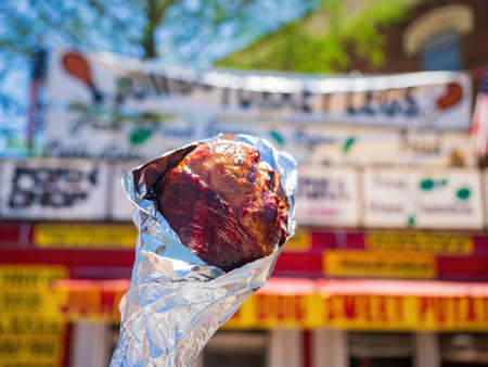 Close up shot of a giant turkey leg, bought in Downtown Edmond Art Festival at Oklahomaの写真素材
