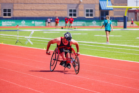 Oklahoma, JUN 11 2022 - Wheelchair Track running event of UCO Endeavor Gamesのeditorial素材