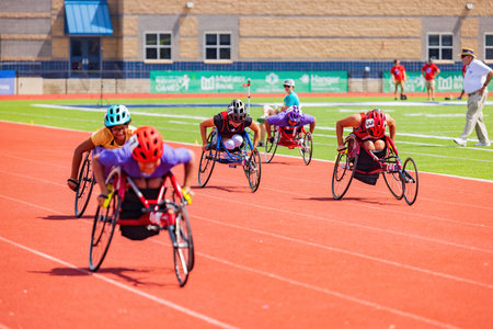 Oklahoma, JUN 11 2022 - Wheelchair Track running event of UCO Endeavor Gamesのeditorial素材