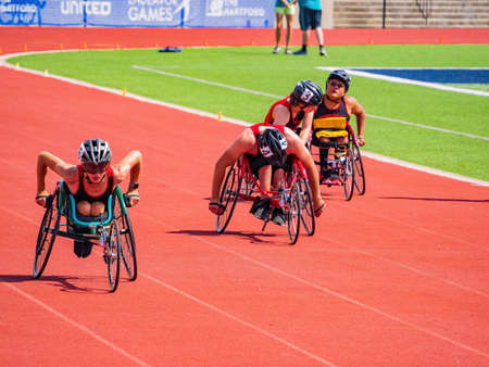 Oklahoma, JUN 11 2022 - Wheelchair Track running event of UCO Endeavor Gamesのeditorial素材